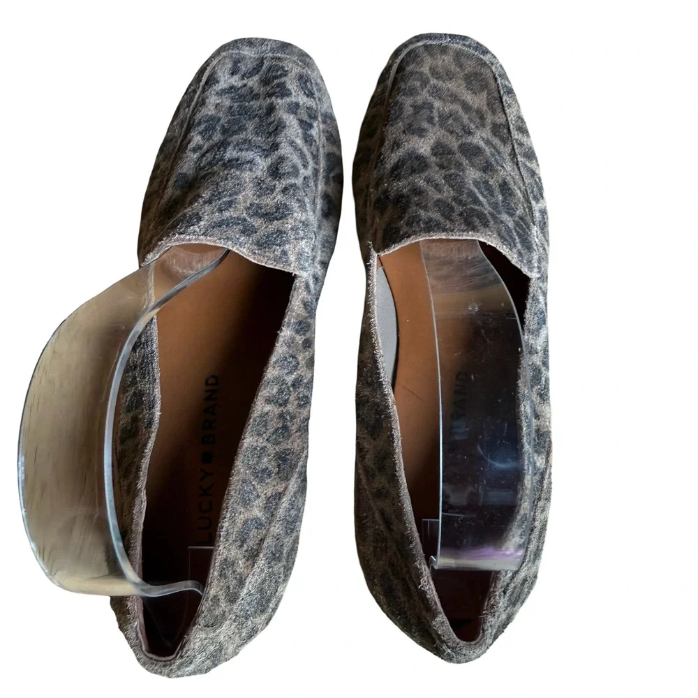 Lucky Brand Canyen Suede Leather Leopard Print Slip On Loafers Flats Shoes sz 8